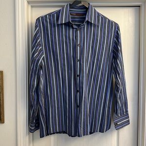Perry Ellis button down. Black, blue and gray. Large. EUC